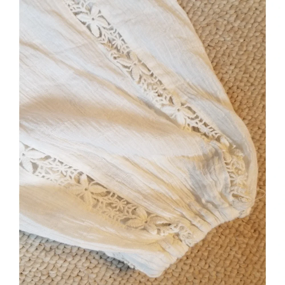 NWT Womens Top-H&M-white gauzy 'Lace-detail Blouse' raglan balloon slv Beachy-XL